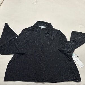 Almost Famous Glittery Black Button Down Shirt